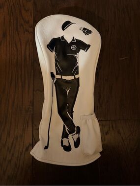 Men's White Golf Club Headcover with Black Golfer Design